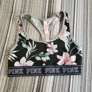 Victoria Secret PINK Black Tropical Floral Sports Bra